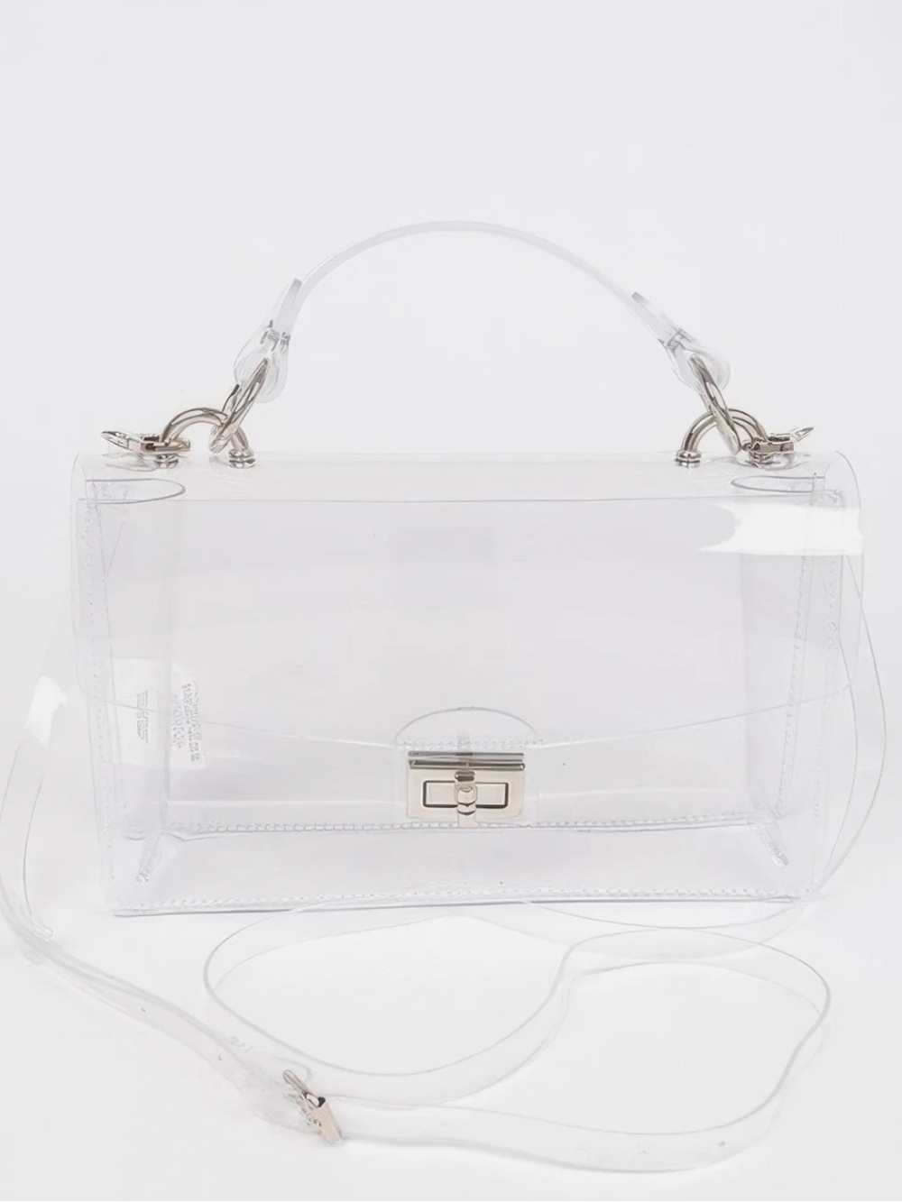 Clear Transparent Top-Handle Crossbody Metal Studded Stadium Bag